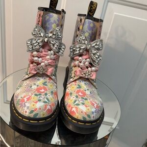 Dr. Martens Floral Combat Boots with Pink and Silver Accents